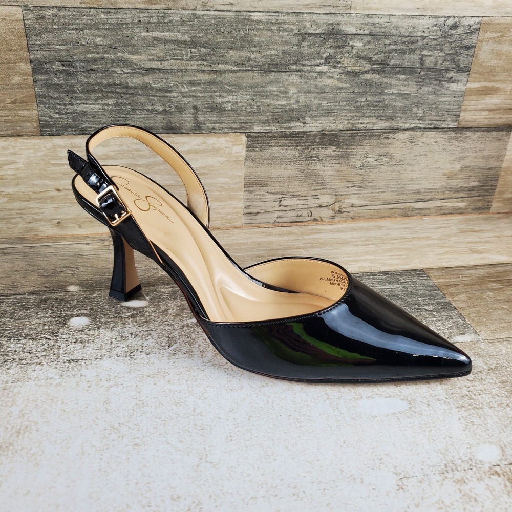 Jessica Simpson Fiseha Womans Pump Sz 6.5 M Black Patent Slingback Pointed Toe